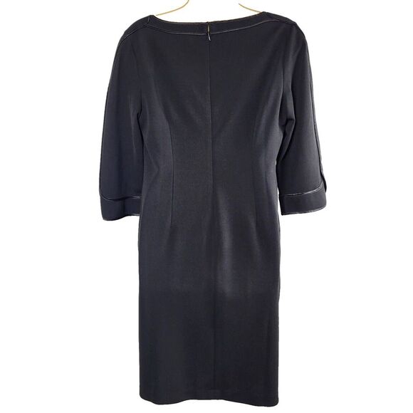 Chico's 00P / U.S. Size 2P Black Cocktail Dress Satin Trim 3/4 Sleeve Slimming - Picture 10 of 13